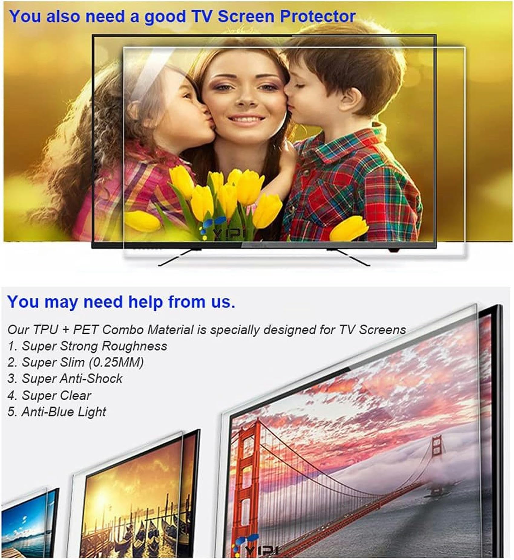 Película antirreflejo y bloqueador de luz azul 32 a 43 pulgadas que alivia la fatiga visual, for televisores LCD, LED, plasma 3D HDTV(39inch)