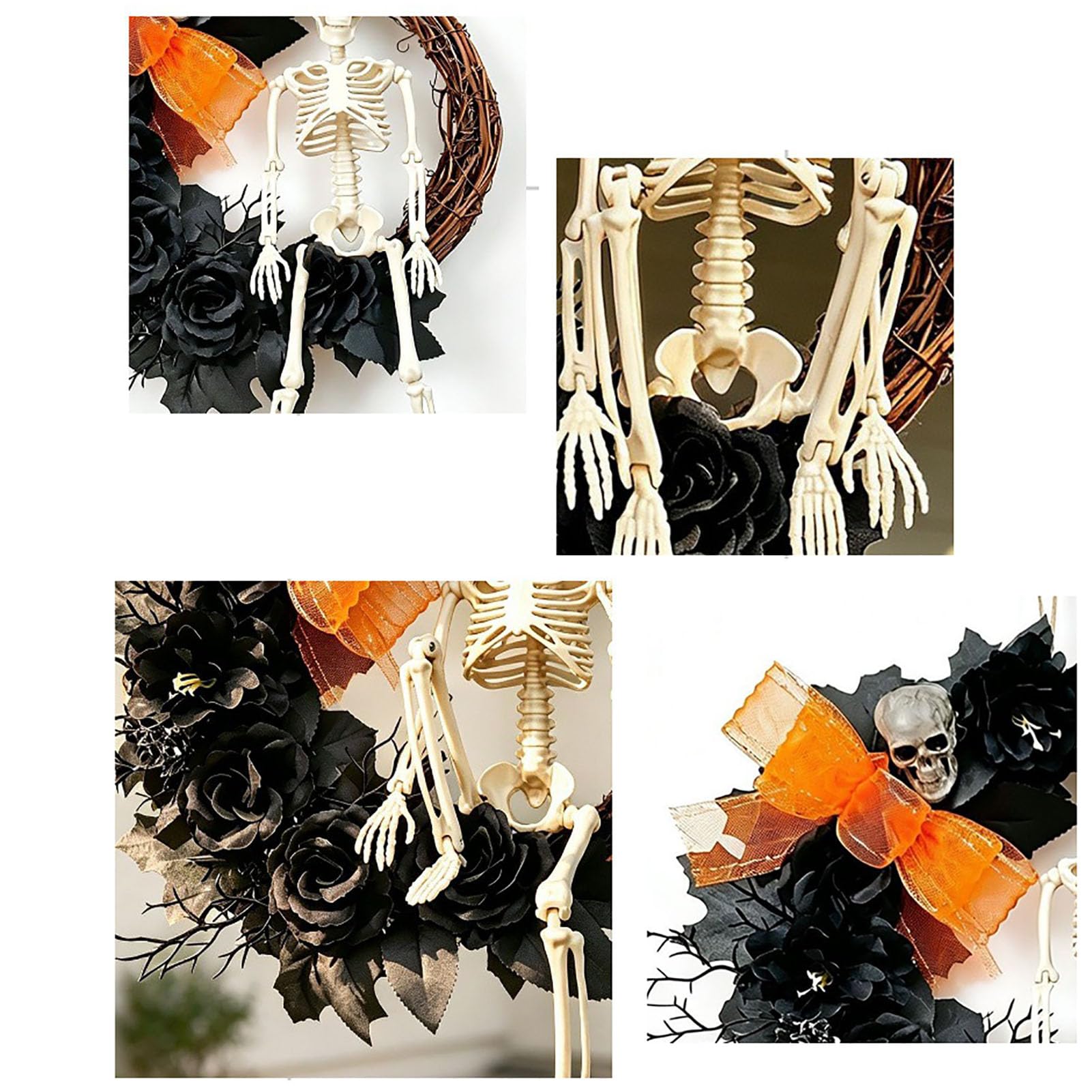 Wieniec Halloween z Pozującą Figurką Szkieletu na Drzwi Frontowe