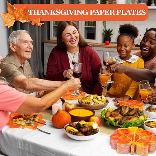 Miniatura 3 de 100 platos de Acción de Gracias de 10 pulgadas, hojas de otoño, desechables, vajilla de papel para dar gracias, ensalada, aperitivo, platos de