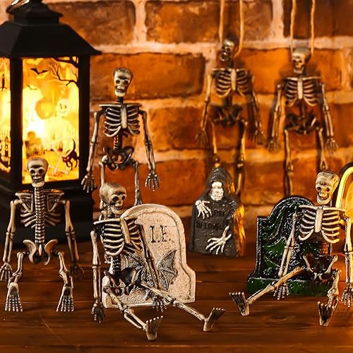 Miniatura 3 de 12 mini figuras de esqueleto, pequeñas figuras de esqueleto de plástico para manualidades, figuras de modelo antiguo de Halloween para decoración de