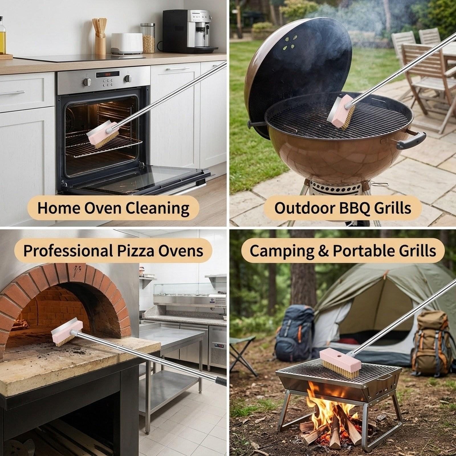 Cepillo para Horno Pizza, Cepillo para Piedra Pizza, Profesional Multifuncional y eficiente para Parrilla Barbacoa para cocinas y hogares, 2m