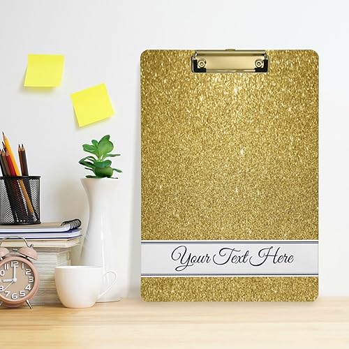 Miniatura 6 de Portapapeles con purpurina amarilla dorada personalizada con clip de metal dorado de perfil bajo para colgar, tableros de clip personalizados para