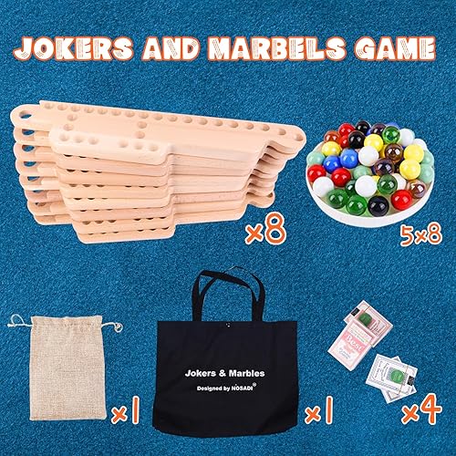 Miniatura 5 de Juego de mesa de Jokers and Marbles, juego de mármol de madera de haya real para 2 a 8 jugadores, el mejor juego de mesa familiar para noches de
