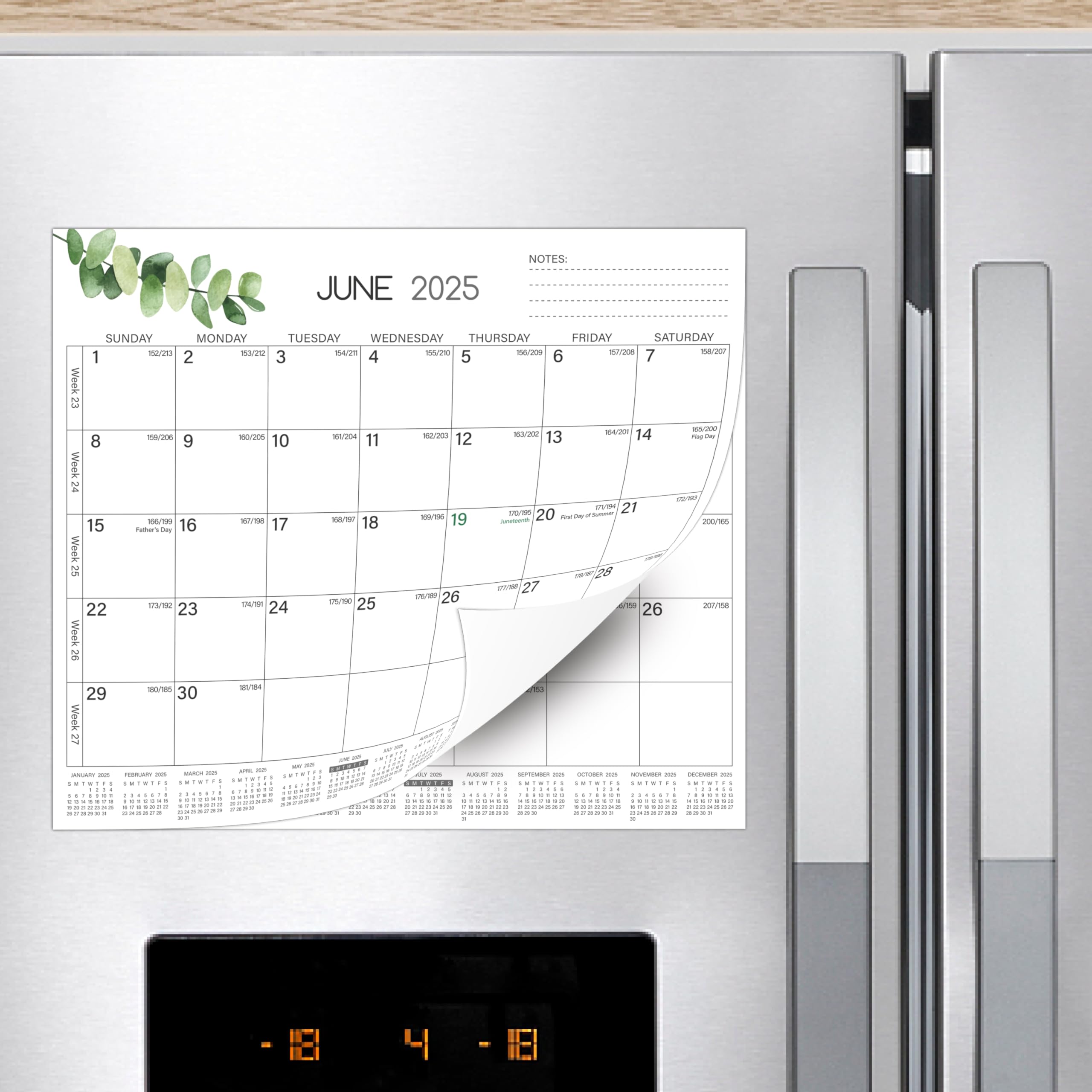 2025-2026 Magnetic Calendar for Refrigerator - 18 Monthly Calendar from Jan 2025 - Jun 2026, 13 x 11.5 In, Magnetic Fridge Calendar 2025 with Strong Magnets, Thick Paper, Ample Writing Space, Greenery