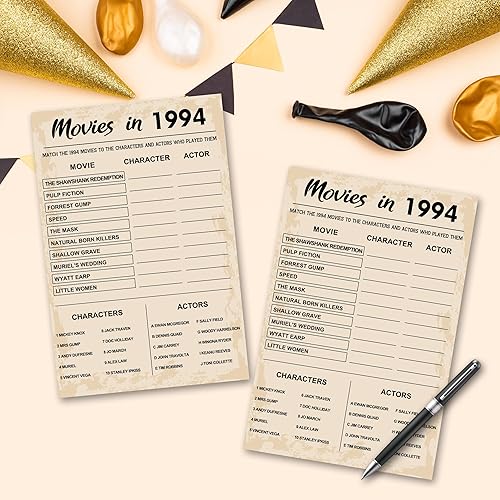 Miniatura 5 de QUPT Juegos de fiesta de 30 cumpleaños, películas en 1994, suministros de fiesta de cumpleaños para adultos, divertido juego de fiesta de los años