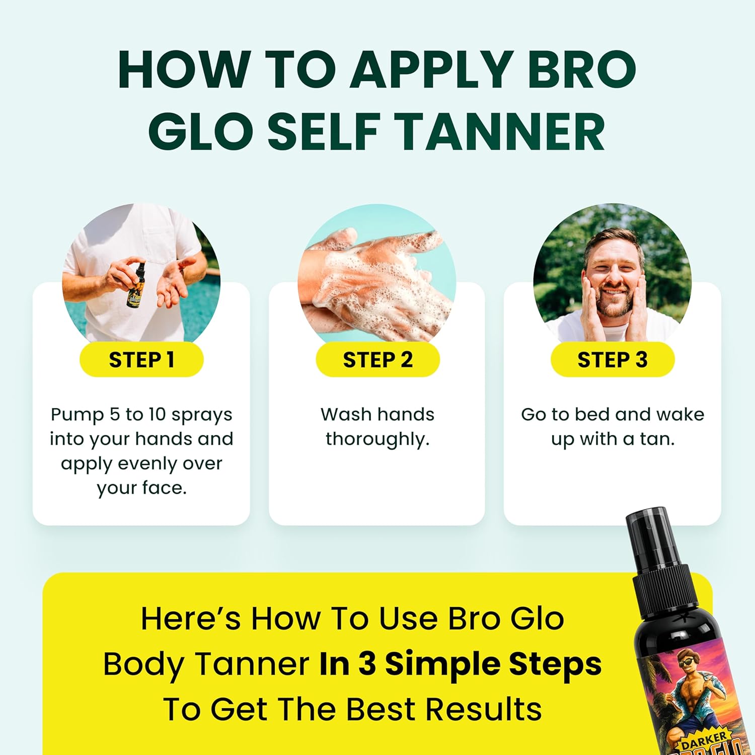 Bro Glo Darker Self Tanner for The Boys - Quick Application Easy Sunless Tan For Face and Body Oil Free Water Based Faster Skin Drying Natural Sun Kissed Bronze Color Perfect Men (Face Tanner - Spray)