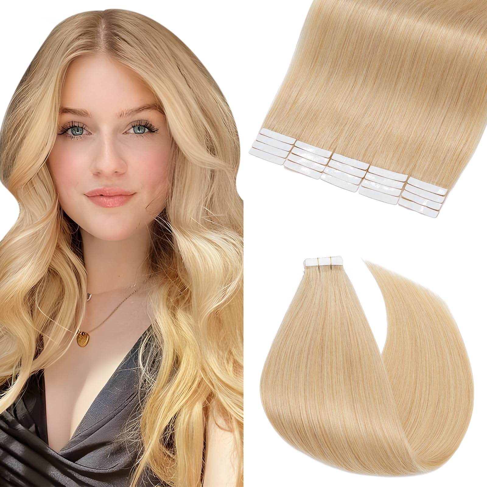 Elailite 20 Pcs Tape in Hair Extensions Real Human Hair, Seamless Skin Weft Real Remy Hair Extension Invisible Straight