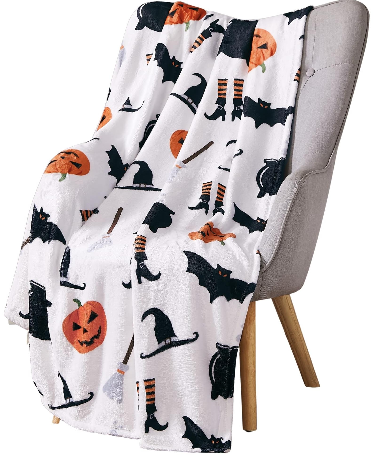 Halloween Cute Witch Fleece Throw Blanket, JackOLantern Bats, 50x60 — image 1