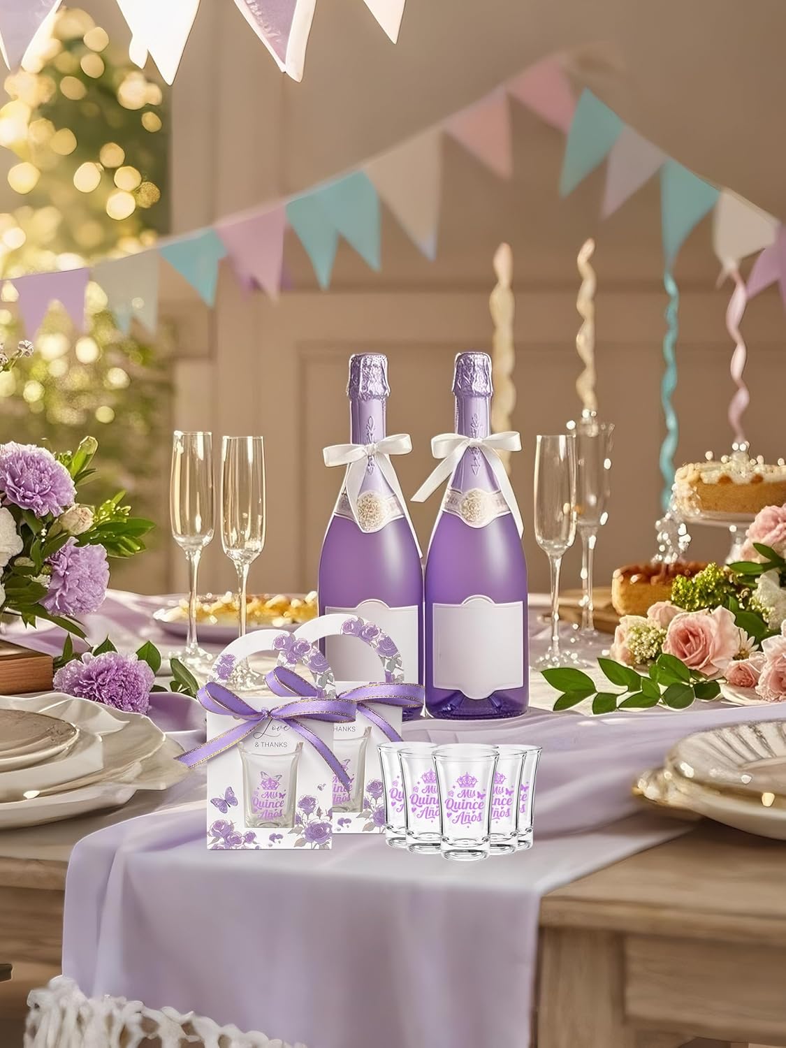 Quinceanera Party Favors for Guests - 50 Sets Quinceanera Acrylic Clear 1.18oz Shot Glasses Bulk With Gifts Boxes Mis Quince Anos Quinceanera Sweet 16 Birthday Party Favors - Purple
