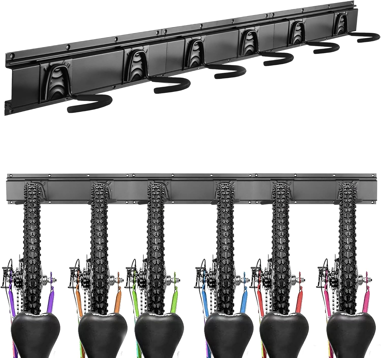 AKALE Bike Storage Rack, 6 Bicycles Hooks Storage Hanger Wall Mount for Home and Garage Holds Up to 300lbs (6 Hooks and 3 Rails) : Sports & Outdoors