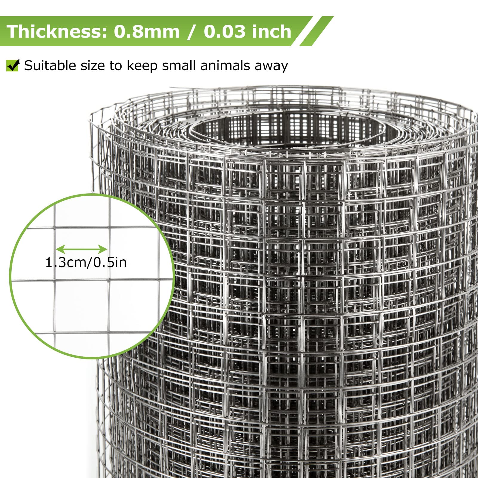 SENENQU Rotolo di Rete Metallica in Filo, 20cm x 10m, Maglia Saldata da 13mm Anti-Roditori, Rete in Acciaio Inox per il Controllo di Ratti, Topi, Conigli e Serpenti