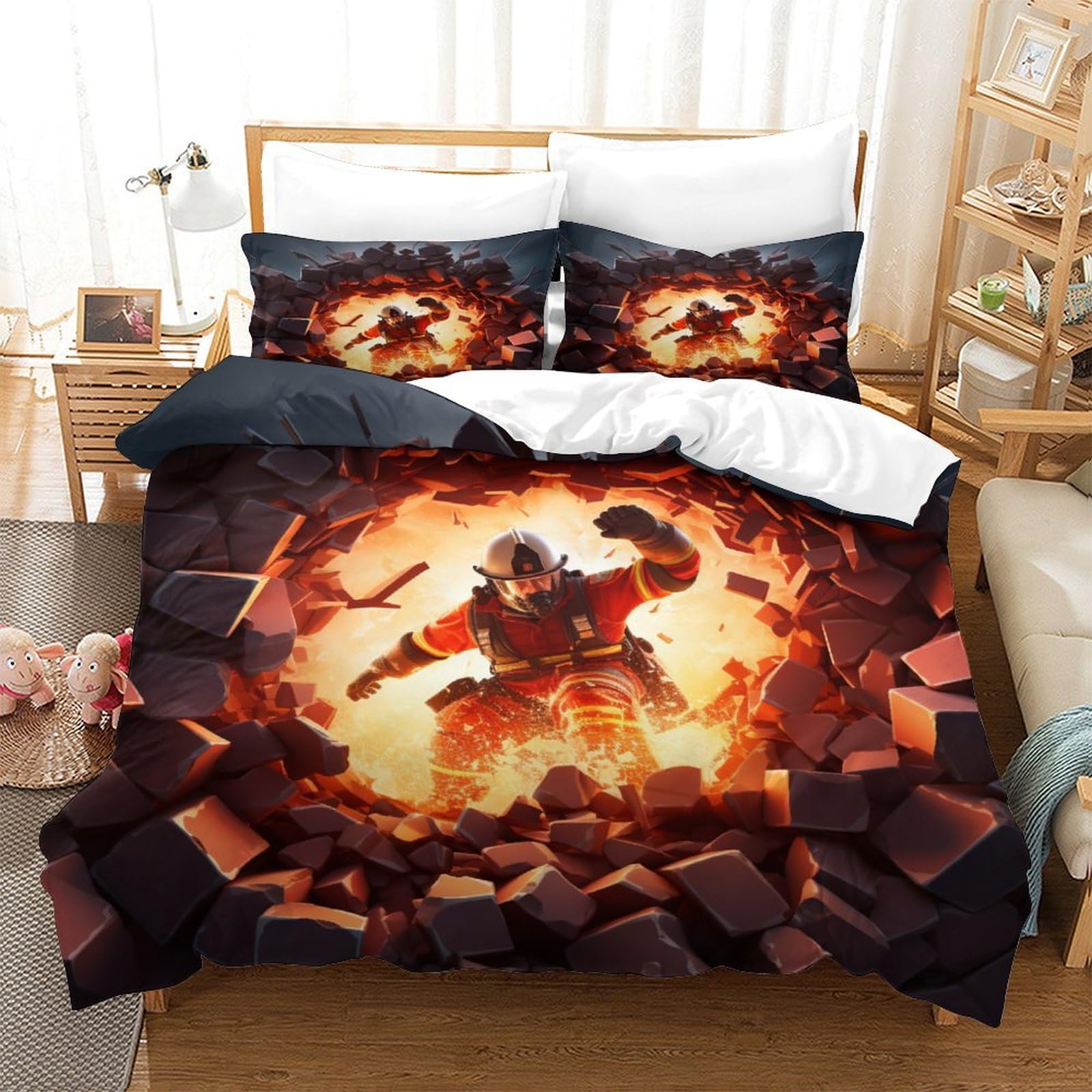 EVMILA Parure De Lit Transformers Bumblebee 3D - Housse De Couette Microfibre Avec Taies D'Oreiller, Fermeture Zippée