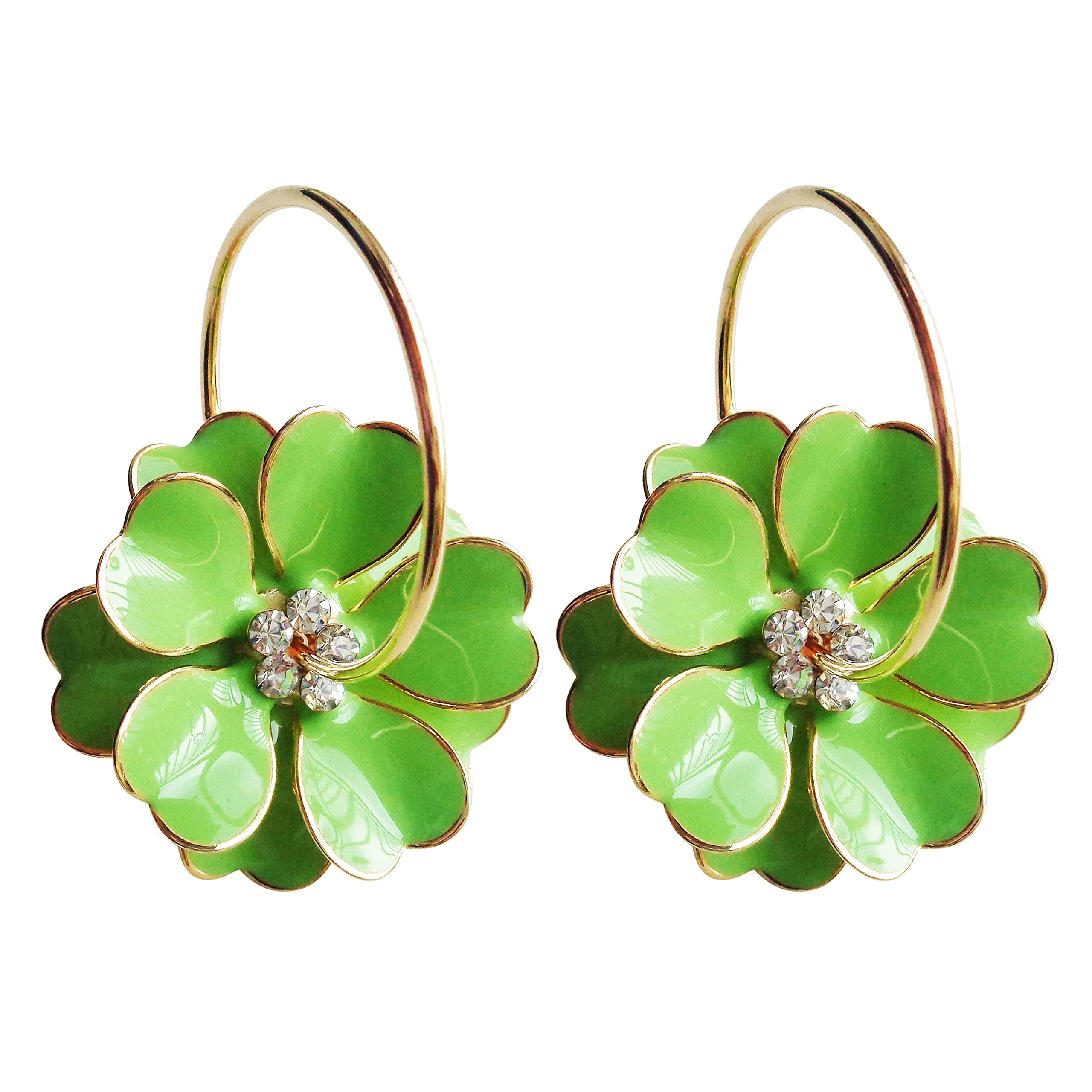 Navachi - Orecchini a cerchio placcati in oro 18 kt, con fiore