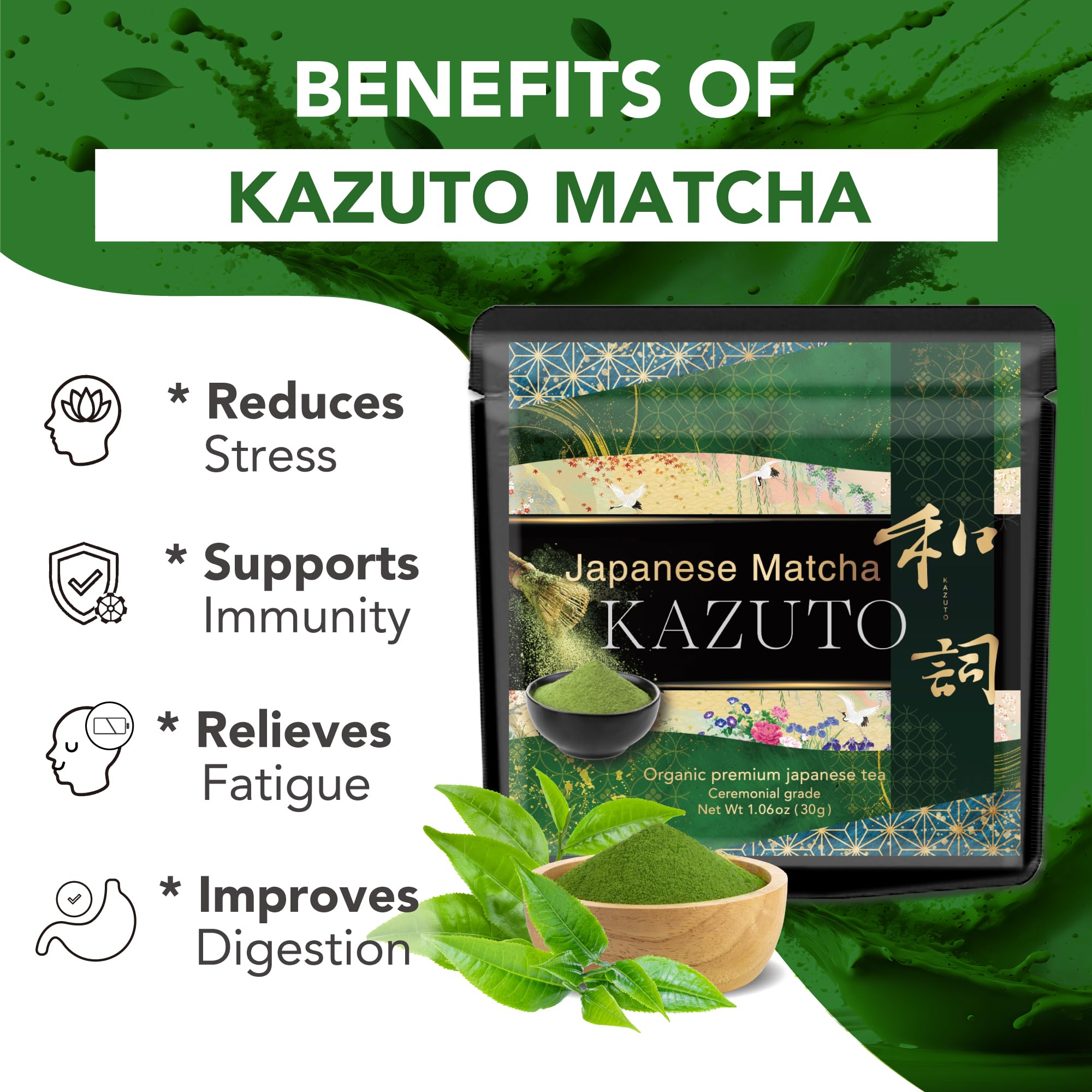 Kazuto Imperial Ceremonial Grade Matcha Green Tea Powder - Premium First Harvest Single Origin USDA Organic Gluten-Free Vegan — view 4