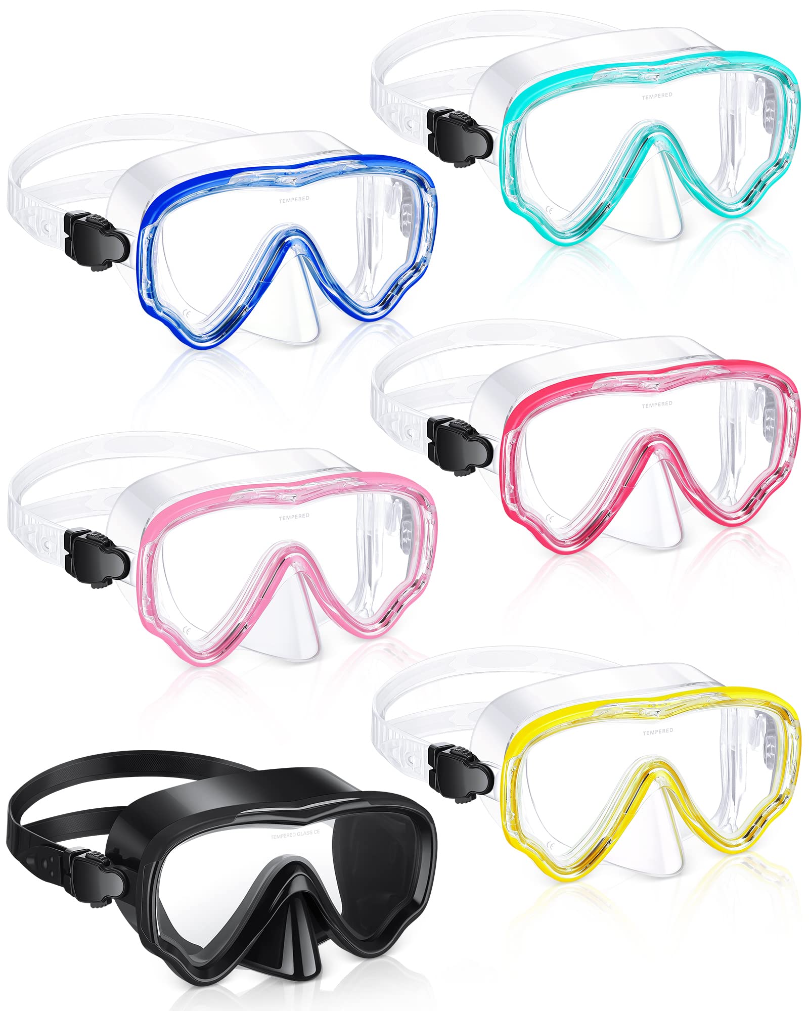 LEIFIDE 6 Pcs Kids Snorkel Swim Mask Tempered Glass Scuba Diving Mask Anti Fog 180° Clear View Kids Swimming Goggles with Nose Cover for Kids Youth Boys Girls