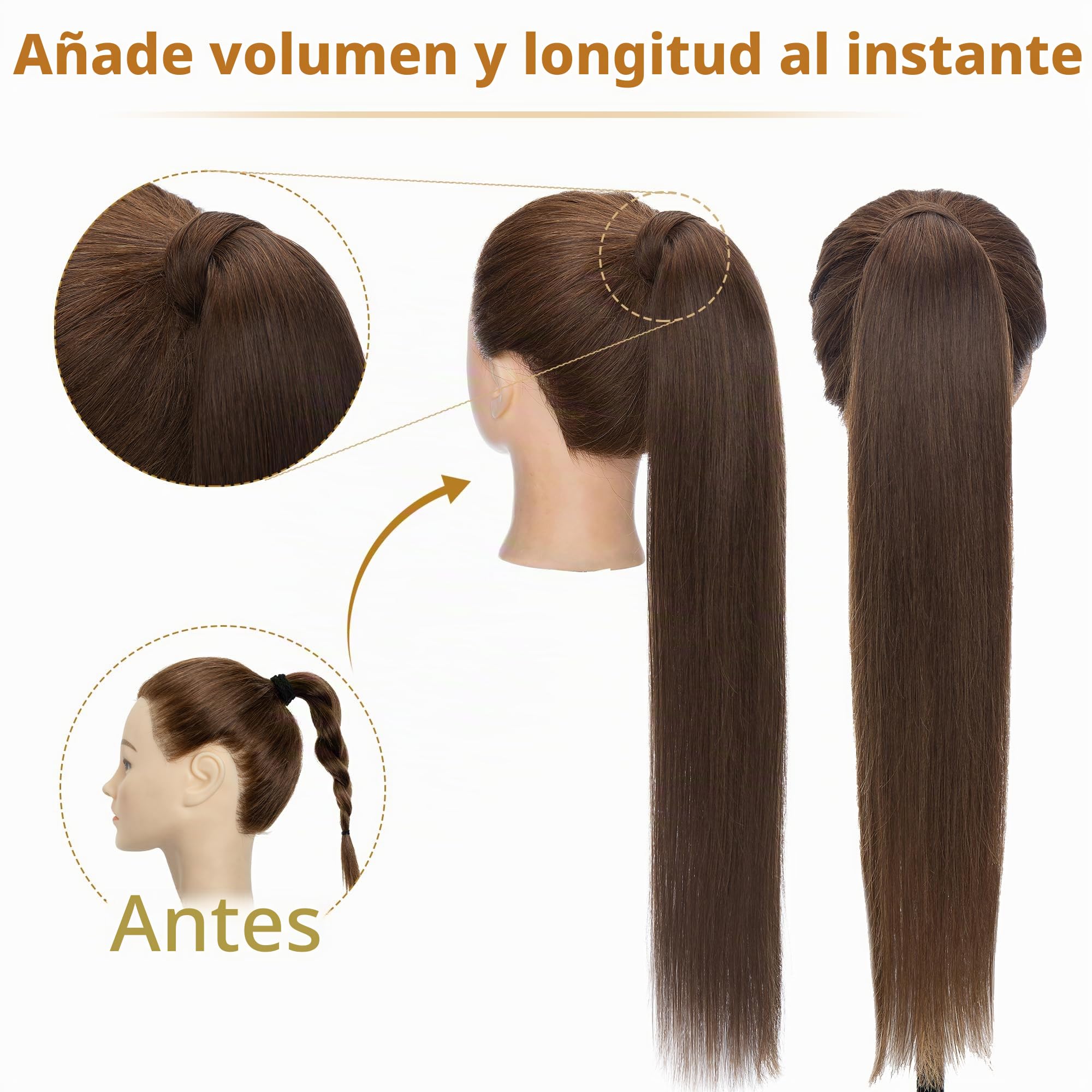 50cm Coleta Postiza Pelo Natural Clip #4 Marrón Medio (95g)
