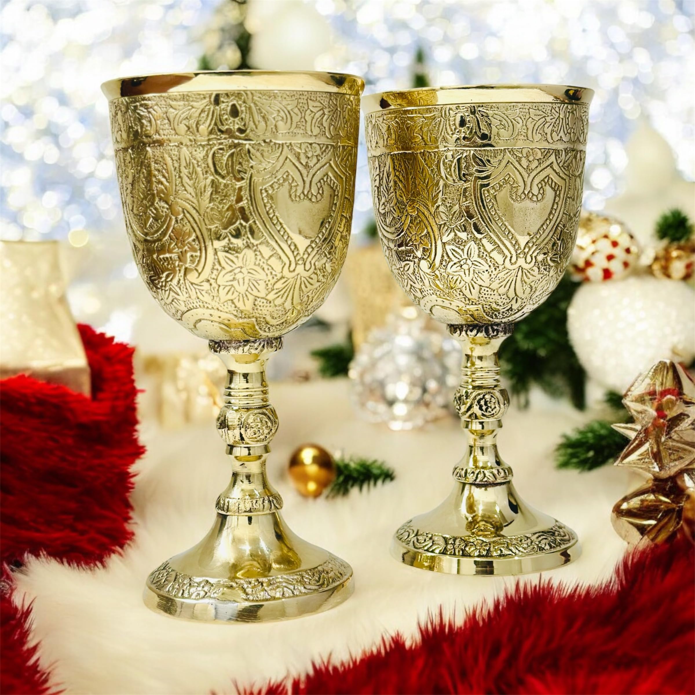 SHYNYX Vintage Brass Gold Chalice Goblet Medieval Goblets for Party- 6
