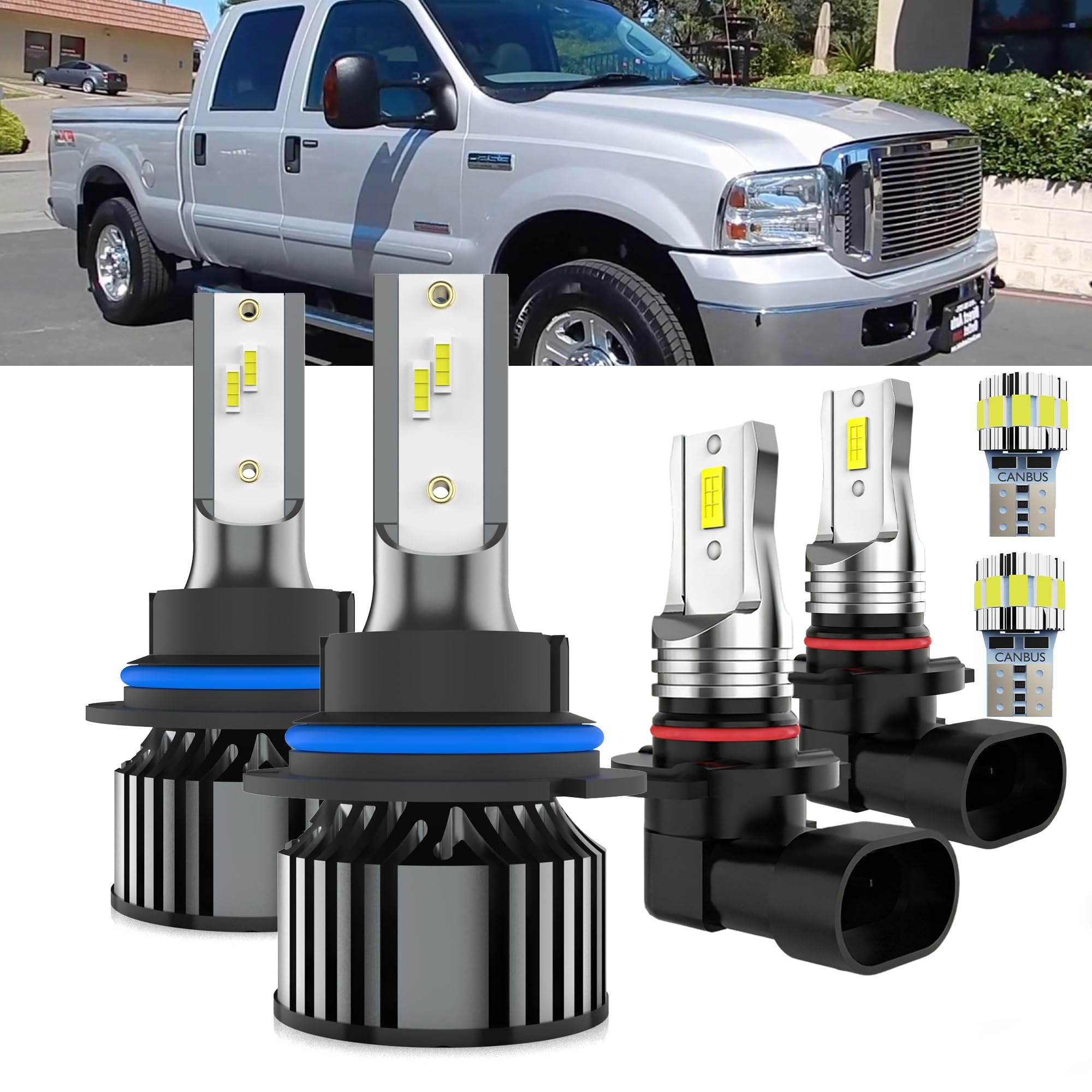 Bulbs Fit For Ford F250 F350 F450 F550 Super Duty 2001-2004, High/Low Beams Fog Lights License Plate Lights Combo, 400% Brightness 6000K White Light, Plug-N-Play, 6 Pack