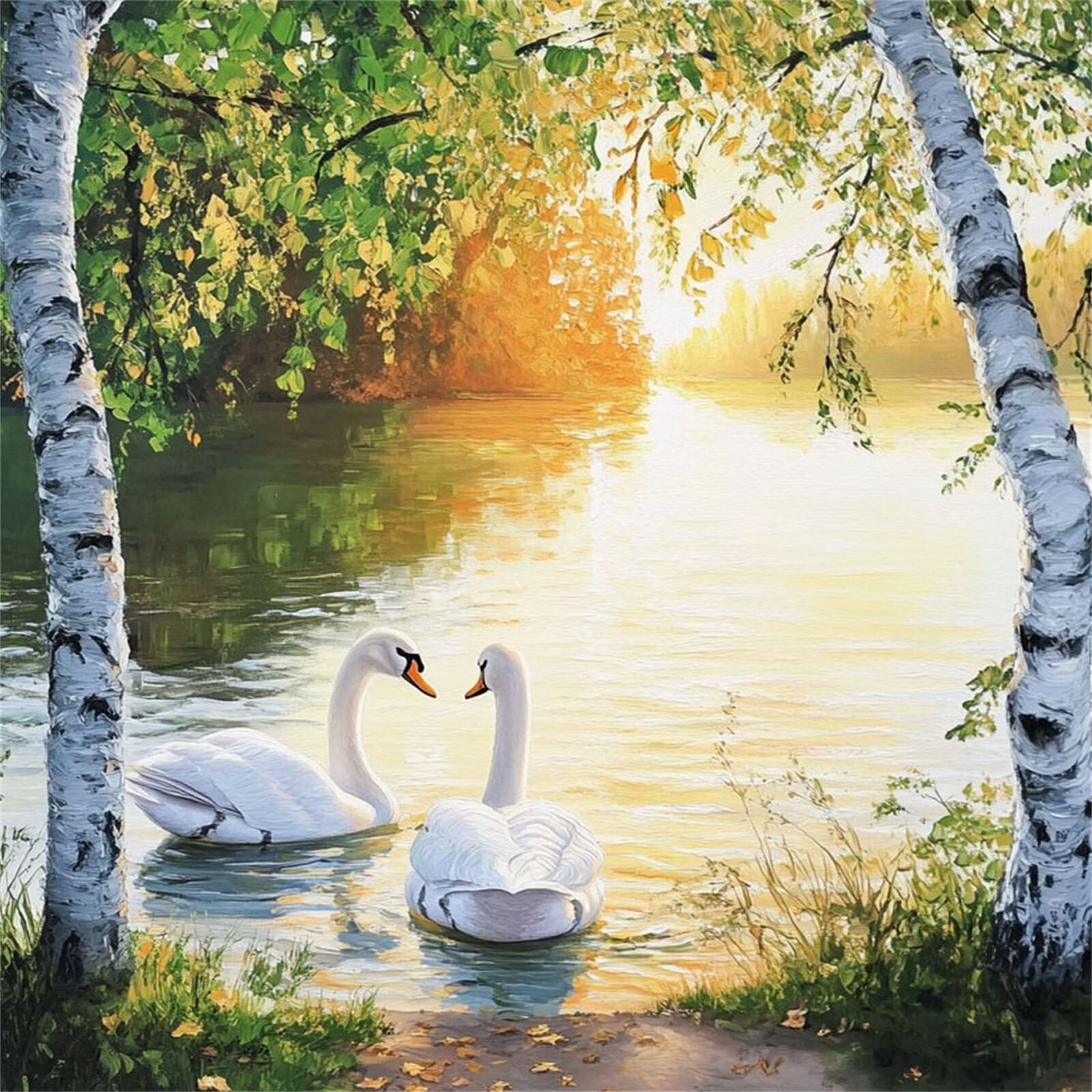 5D Diamond Painting Kit Completo, Diamond Painting Paesaggio DIY Hobby Creativi Adulti Pittura Diamante Strass Mosaico Kit per Bambini Principianti, Decorazioni Casa Parete Regalo Cigno 70x70cm FX#319