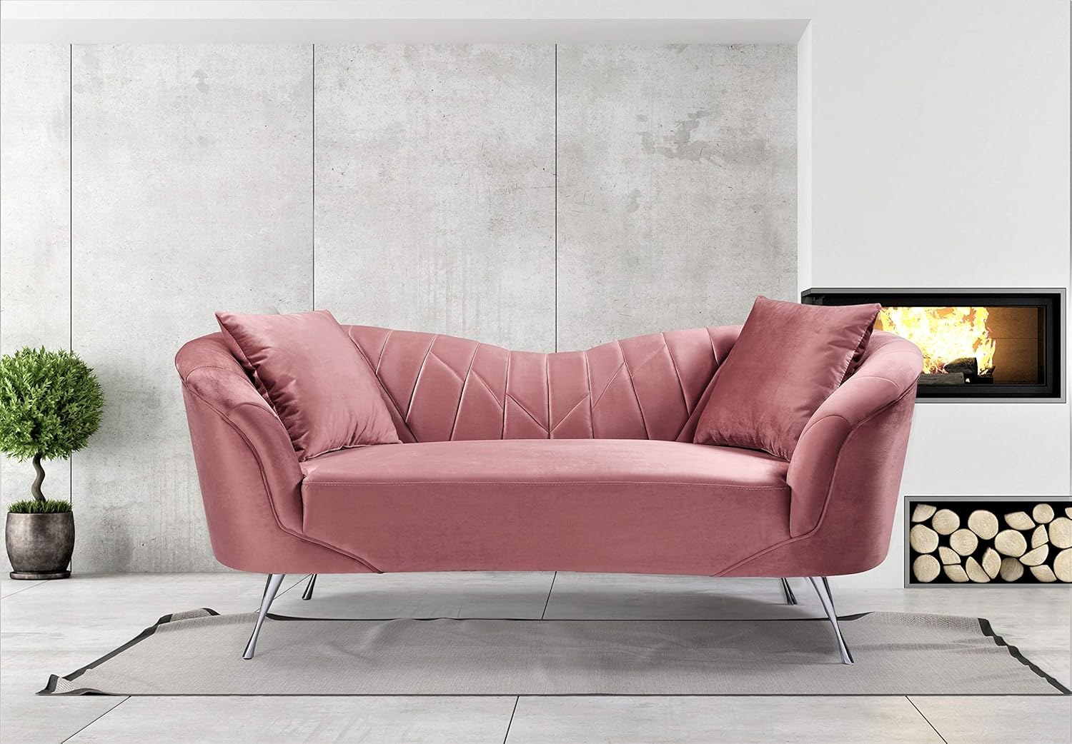 Container Furniture Direct Koger Mid Century Modern Living Room Velvet Chesterfield, Sofa and Loveseat, Rose