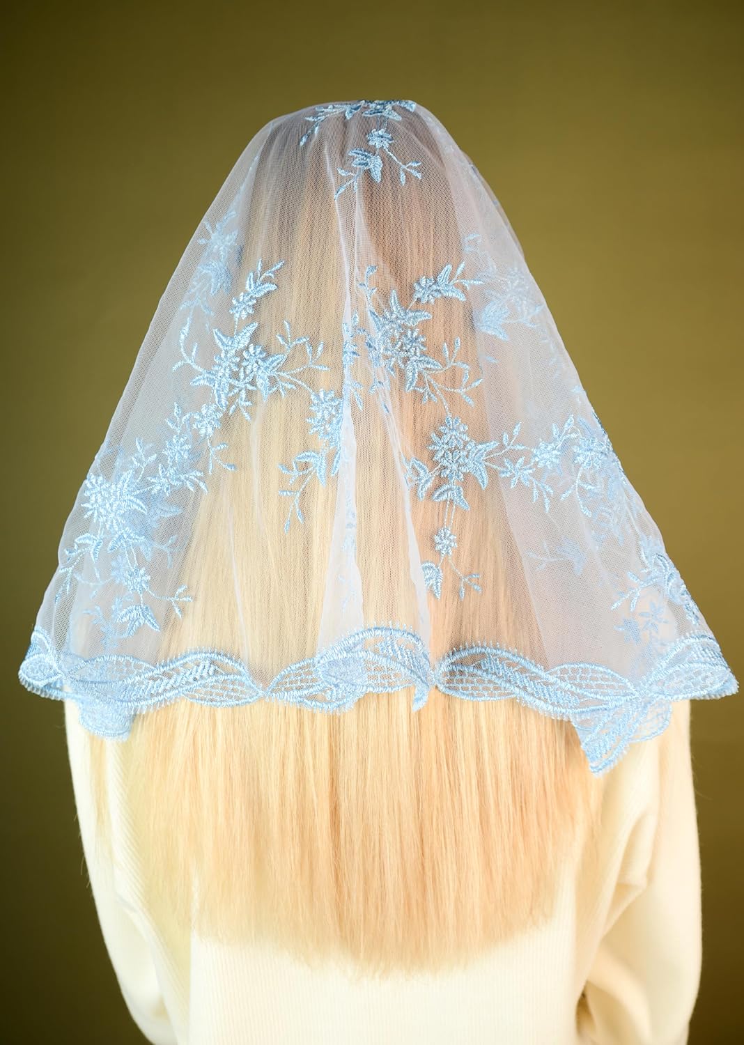 Catholic Mantilla Mass Veil - Triangle Cross Embroidery Church Lace Veil Spanish Chapel Mass Head Covering Short