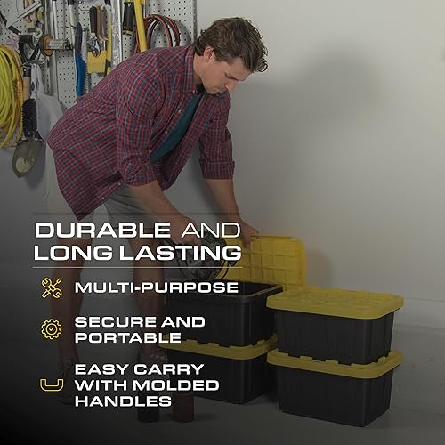 Miniatura 7 de BLACK & YELLOW Contenedores de almacenamiento resistentes de 5 galones con tapas, apilables, extremadamente duraderos, paquete de 4