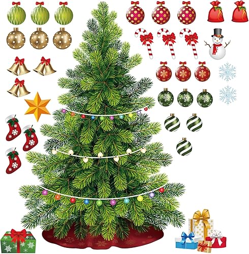 Cholemy 41 calcomanías de pared de árbol de Navidad de 36 x 26.27 pulgadas, calcomanías de vinilo de decoración de Navidad, bolas de Navidad