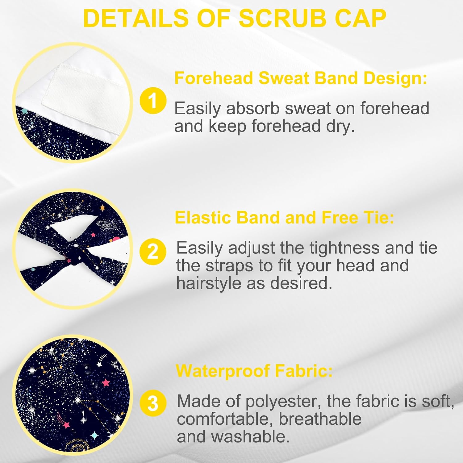 Working Cap, Scrub Cap with Sweatband Adjustable Tie Back Hat Breathable Nurse Surgical Caps for Men Women