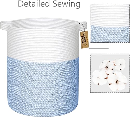 Miniatura 7 de COMFY-HOMI XXL Large Laundry Basket with Handles Blanket Baskets Living Room Woven Cotton Rope Decorative Basket Laundry Hamper Baby Basket Nursery