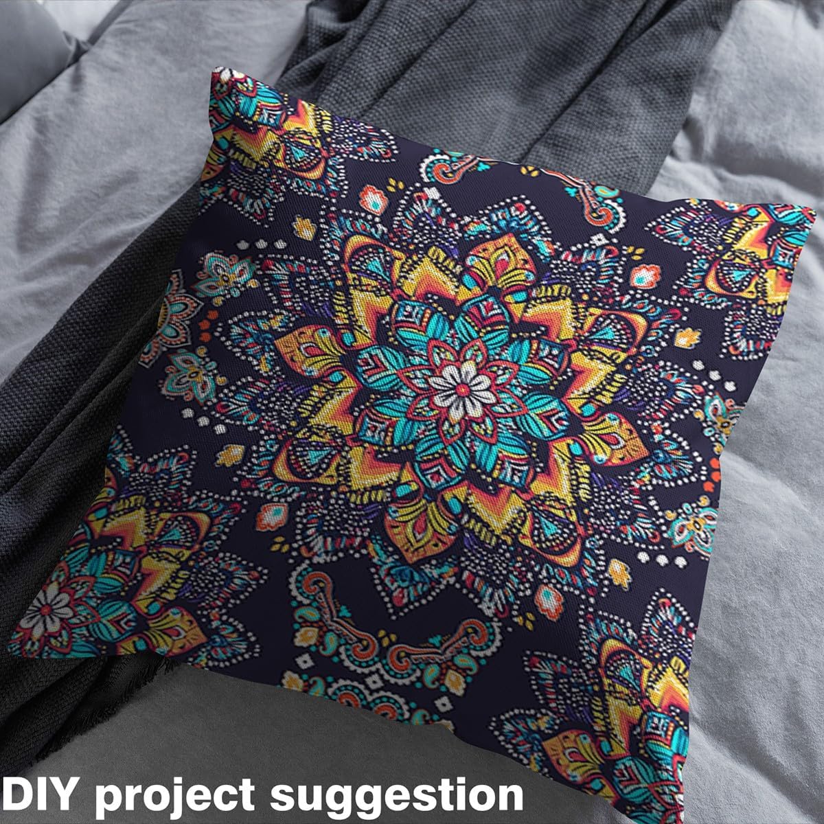 Feelyou Boho Mandala Fabric by The Yard - Exotic Bohemian Style Floral Upholstery, Hippie Mandala Printed Outdoor, Decorative Flowers Reupholstery for Chairs, 3 Yards, Teal Beige