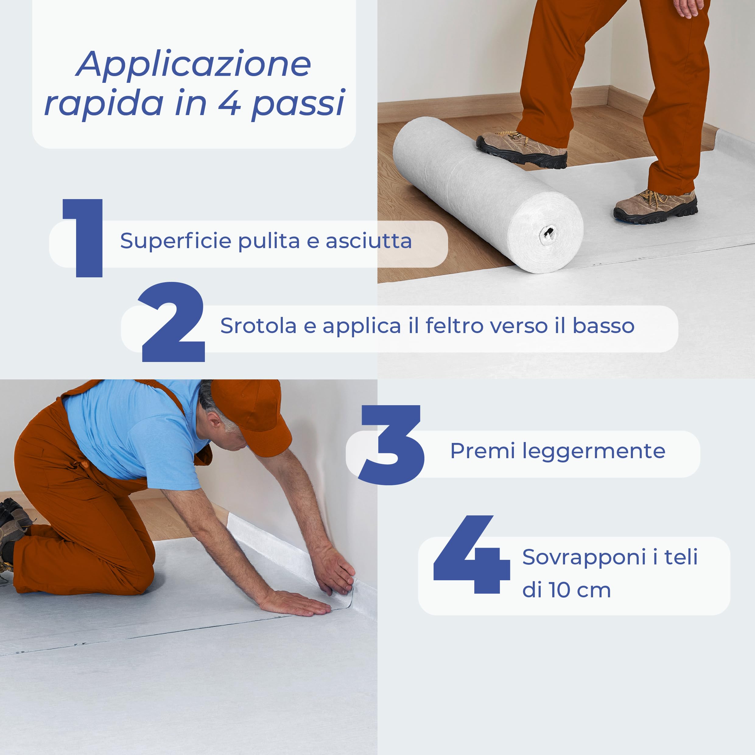 Protection de sol en feutre auto-adhésif | Couverture temporaire pour rénovation et peinture | Antidérapant et imperméable pour parquet, carrelage, grès | 1 m x 25 m (160 gr)