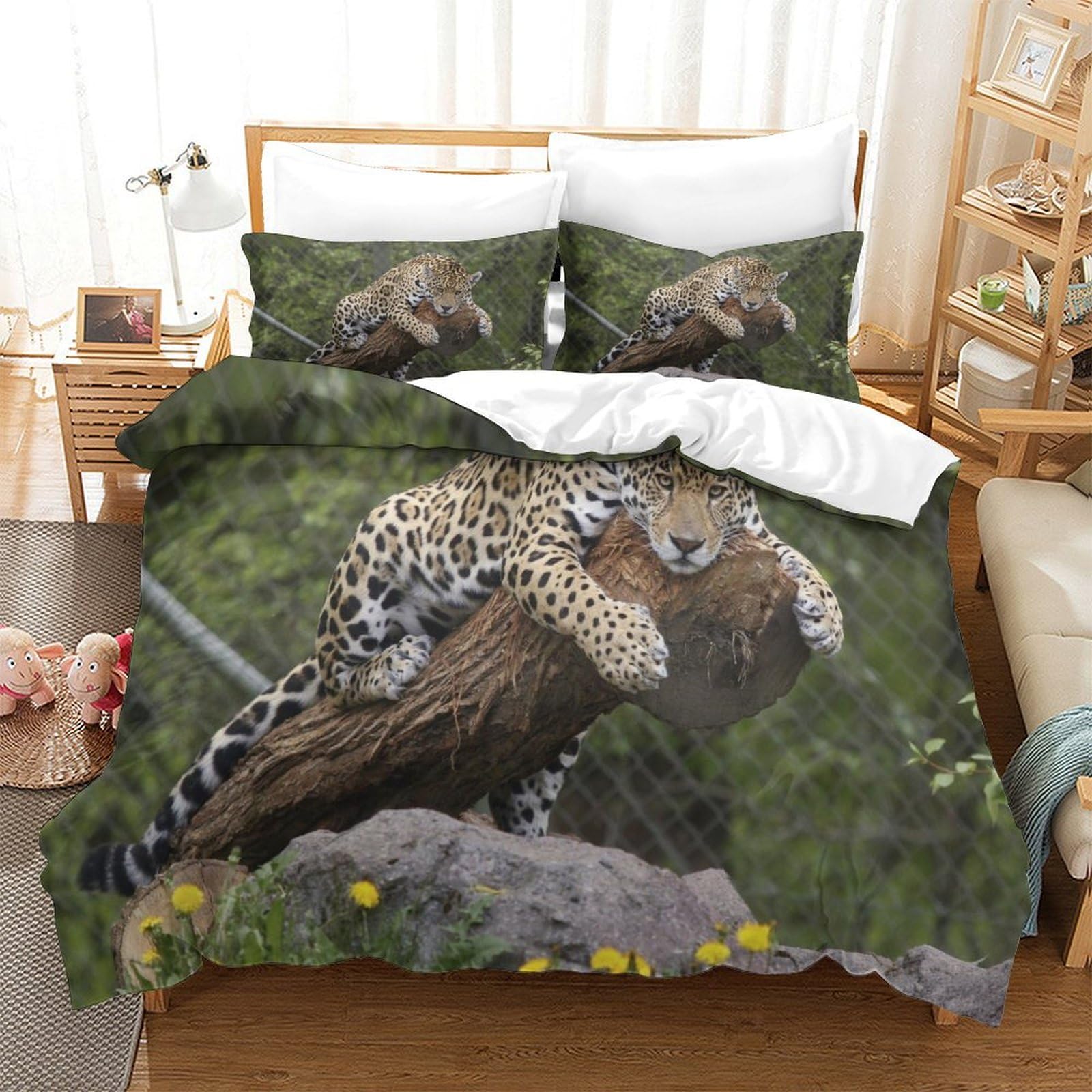 P1s9u7w5y Jaguar-7 Wildlife Leopard 3D Printed Duvet Cover Set 3Pcs Microfiber Jungle Animal Bedding Set Double（200X200cm）