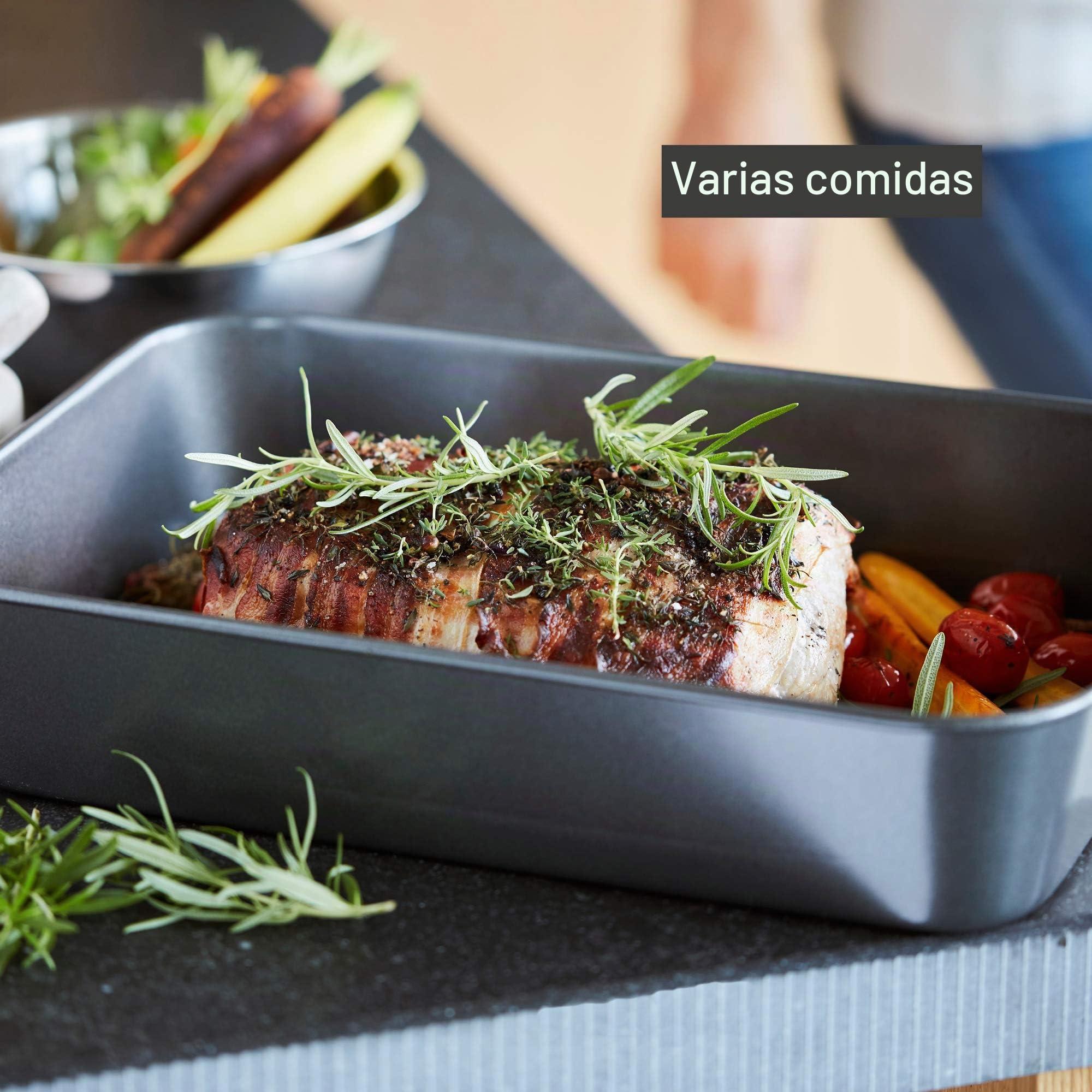 A'Domo PV-BAK-2220 Point-Virgule - Placa para Hornear y Horno con Revestimiento Antiadherente (34 x 26 x 7 cm, Acero, Plateado)