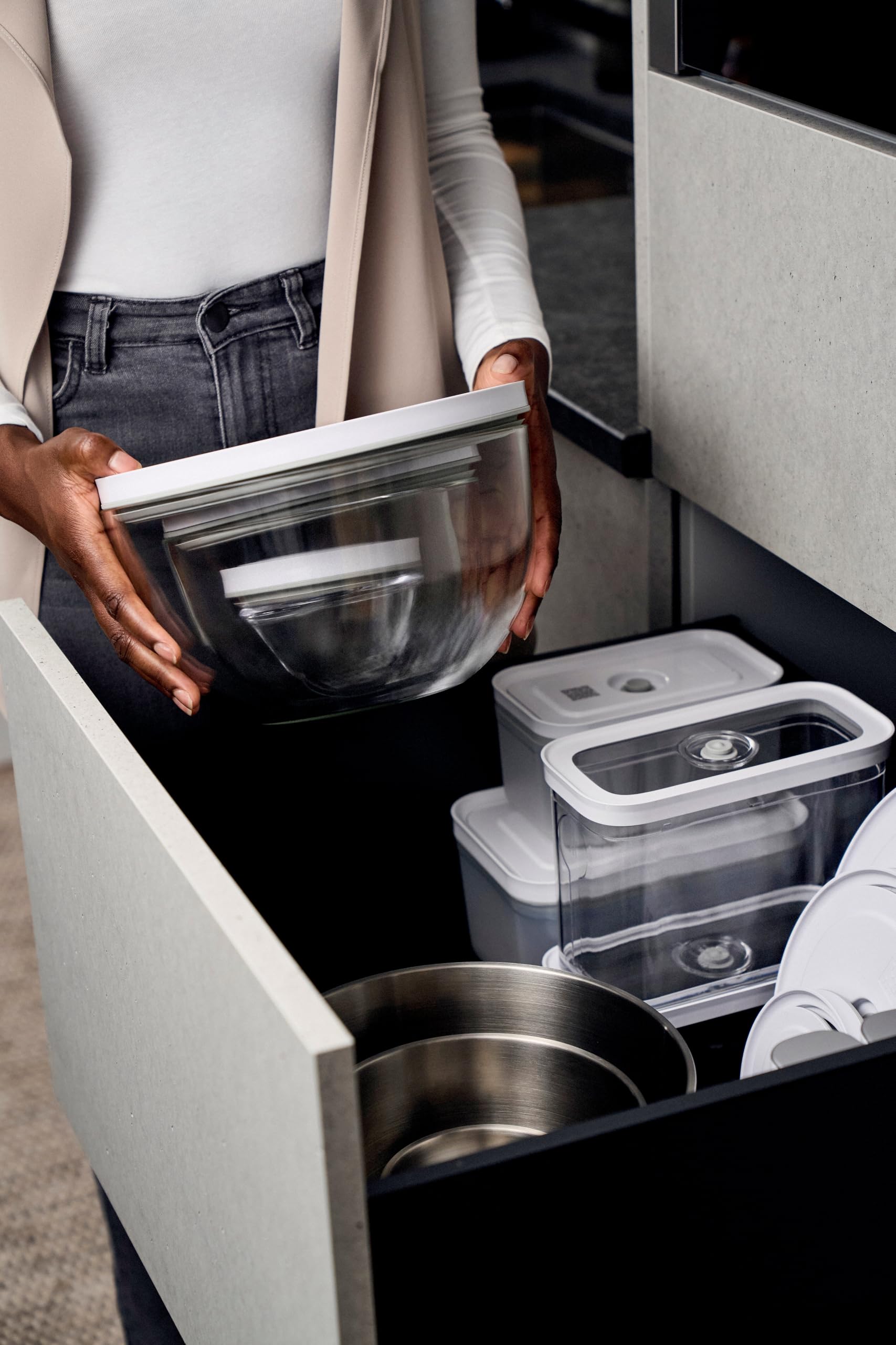ZWILLING Fresh & Save BOWLS Vakuumschüssel Set 6tlg, S-12 cm, M-18 cm, L-24 cm, Glas, Grau