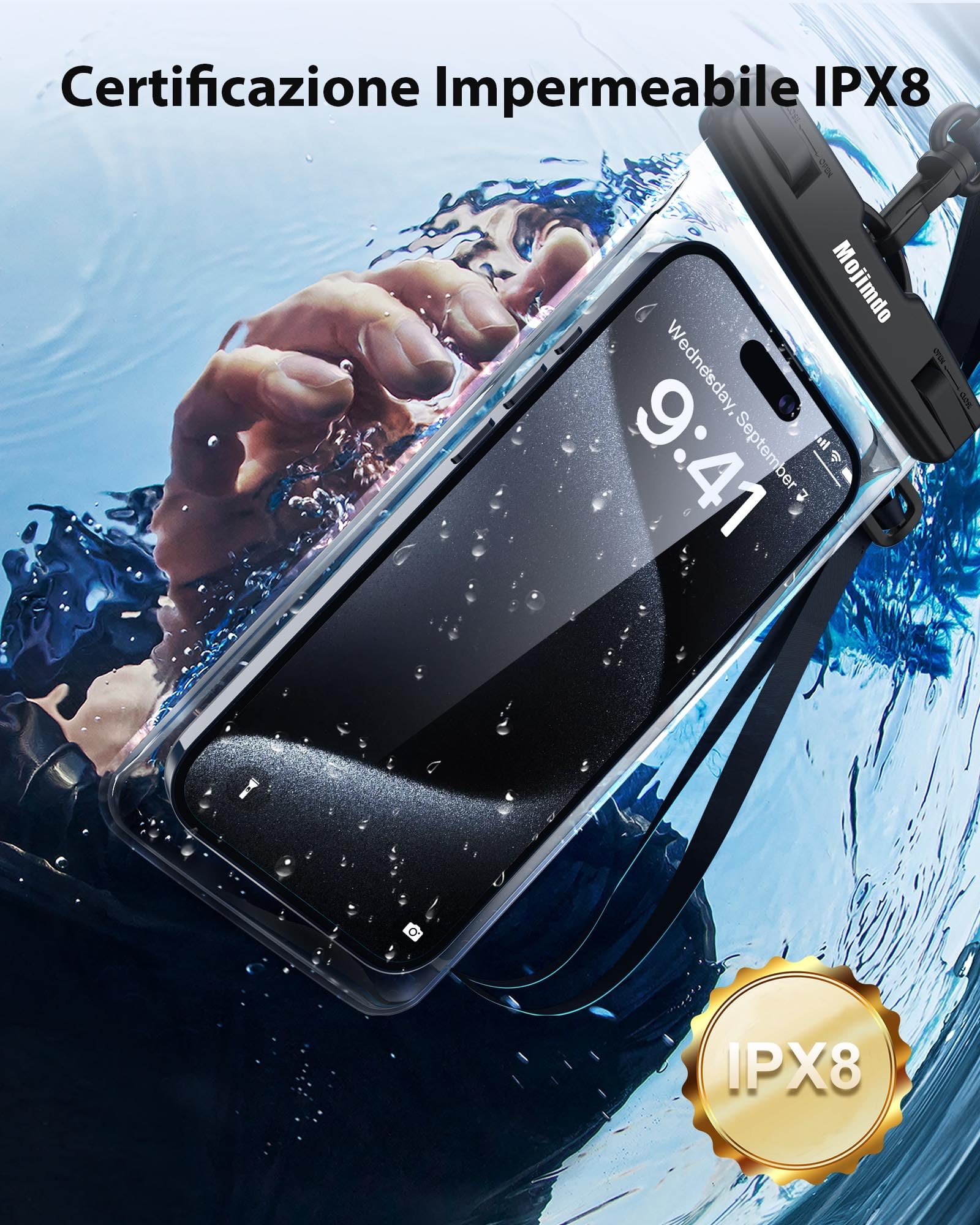 Mojimdo Eccellente 8,00'' Plus Custodia Impermeabile Smartphone, Borsa Impermeabile IPX8/30M Tocco Sensibile Cover Subacquea, Porta Cellulare Impermeabile Compatibilità per iPhone/Samsung/Xiaomi etc