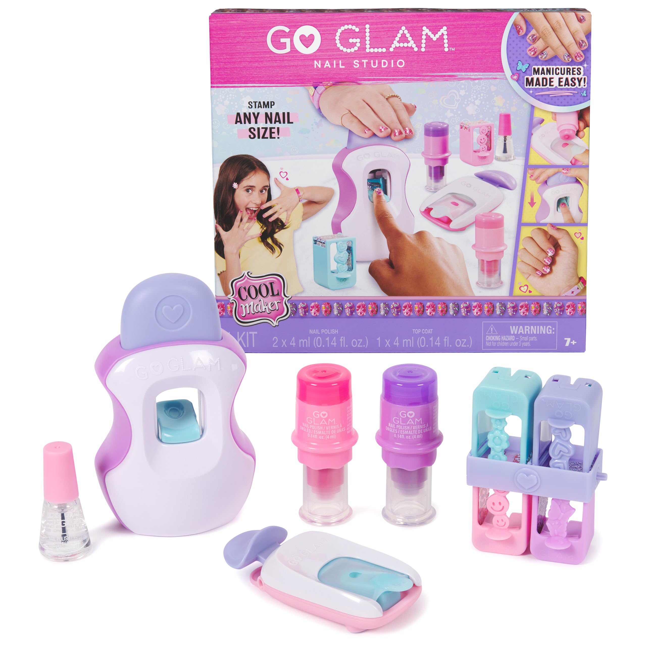 Cool Maker, GO GLAM Studio Nail Kit, Style 200 Nails with 4 Designs, 2 Polish Applicators & Nail Mask, Arts & Crafts Christmas Gifts for Kids Ages 7+