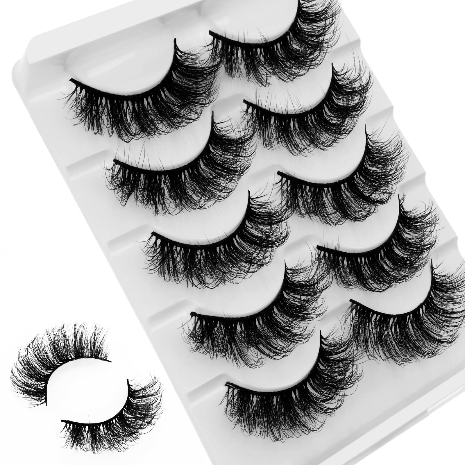 Molain20 mm Multi-layered Curling Lashes False Eyelashes Extension Strip 5 Pair 3D Black Dramatic Faux Mink Eye Lash Clusters Wispy High Crossed Volume Fluffy Make-up Easter Cosplay Cosmetic