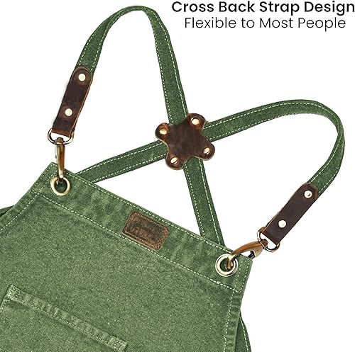Miniatura 4 de LEATHER VILLAGE Delantales de chef para hombres y mujeres con bolsillos grandes, delantal de trabajo ajustable de lona de algodón con espalda