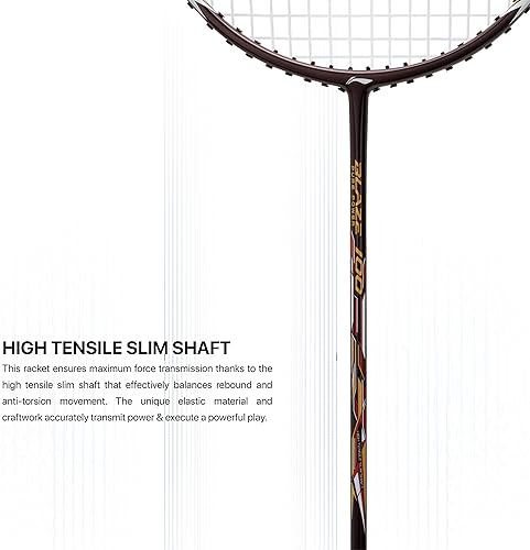 Miniatura 5 de Li-Ning Blaze 100 - Raqueta de badmiton de fibra de carbono con cubierta completa gratuita (Merlotdoradorojo, 2.88 onzas)