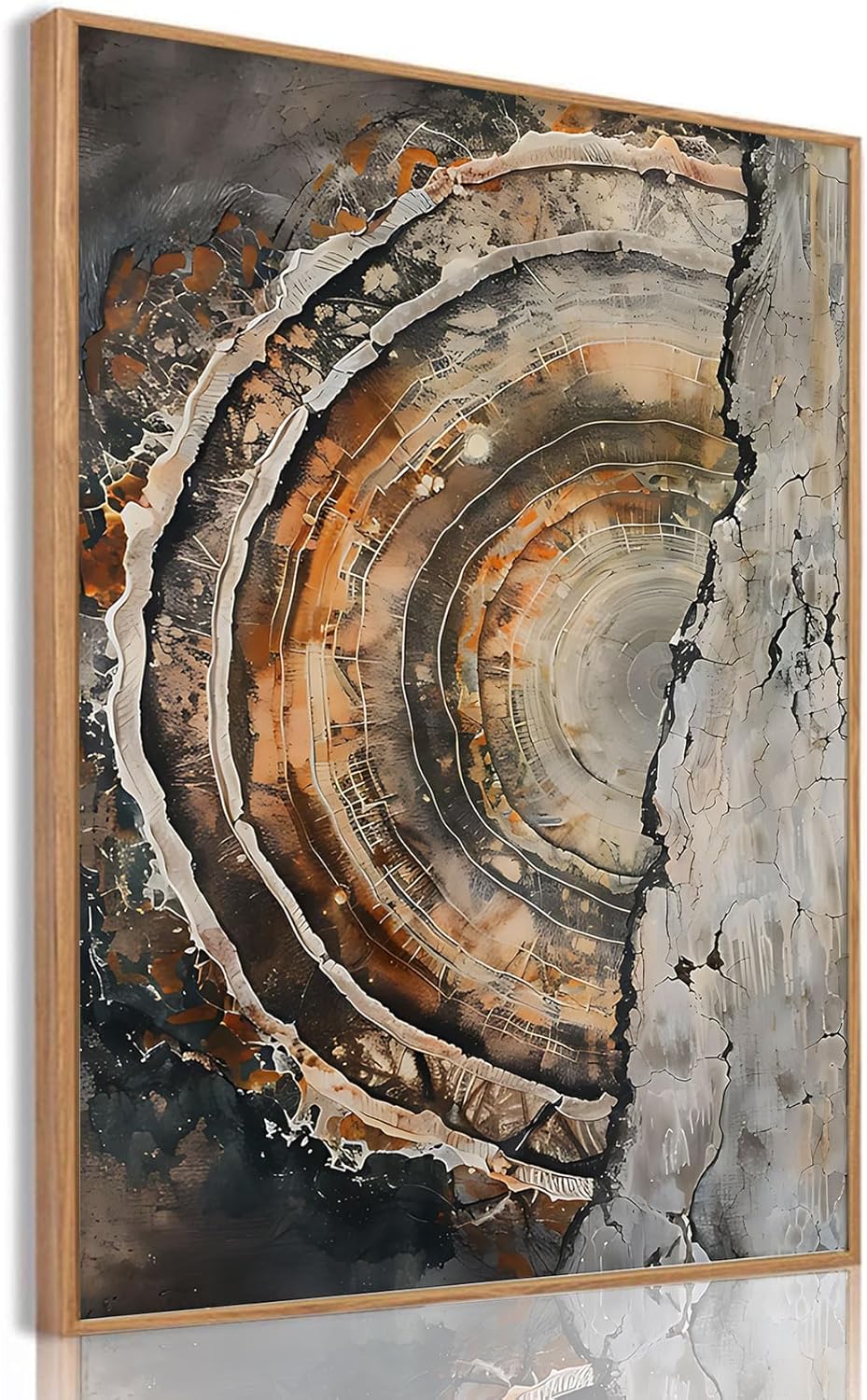 IBHJSART Framed Tree Ring Canvas Wall Art Abstract Colorful Wood Stump Painting Prints Modern Minimalist Pictures Neutral Nature Rustic Farmhouse Decor Living Room Bedroom Bathroom Office Beige tree ring Natural 16"x24" Natural