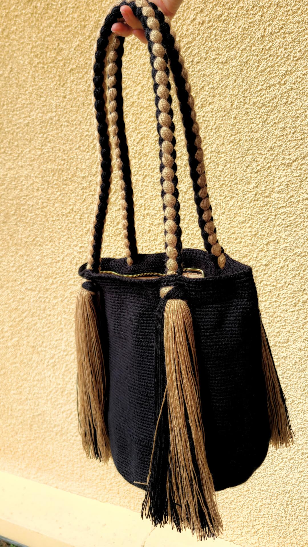 TERRA FUSION Bolso Tote M | Bolso Uni Wayuu | Negro y Beige, Negro , Medium
