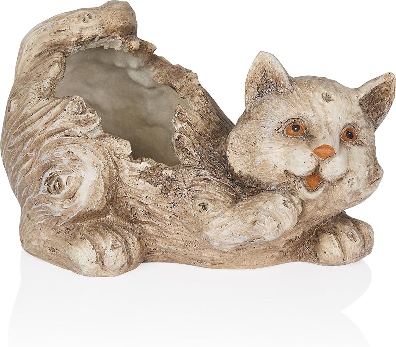 Alpine Corporation QWR1406HH Playful Cat Planter with Drainage Hole, Animal Décor for Patio, Lawn & Garden, 5" W, Gray