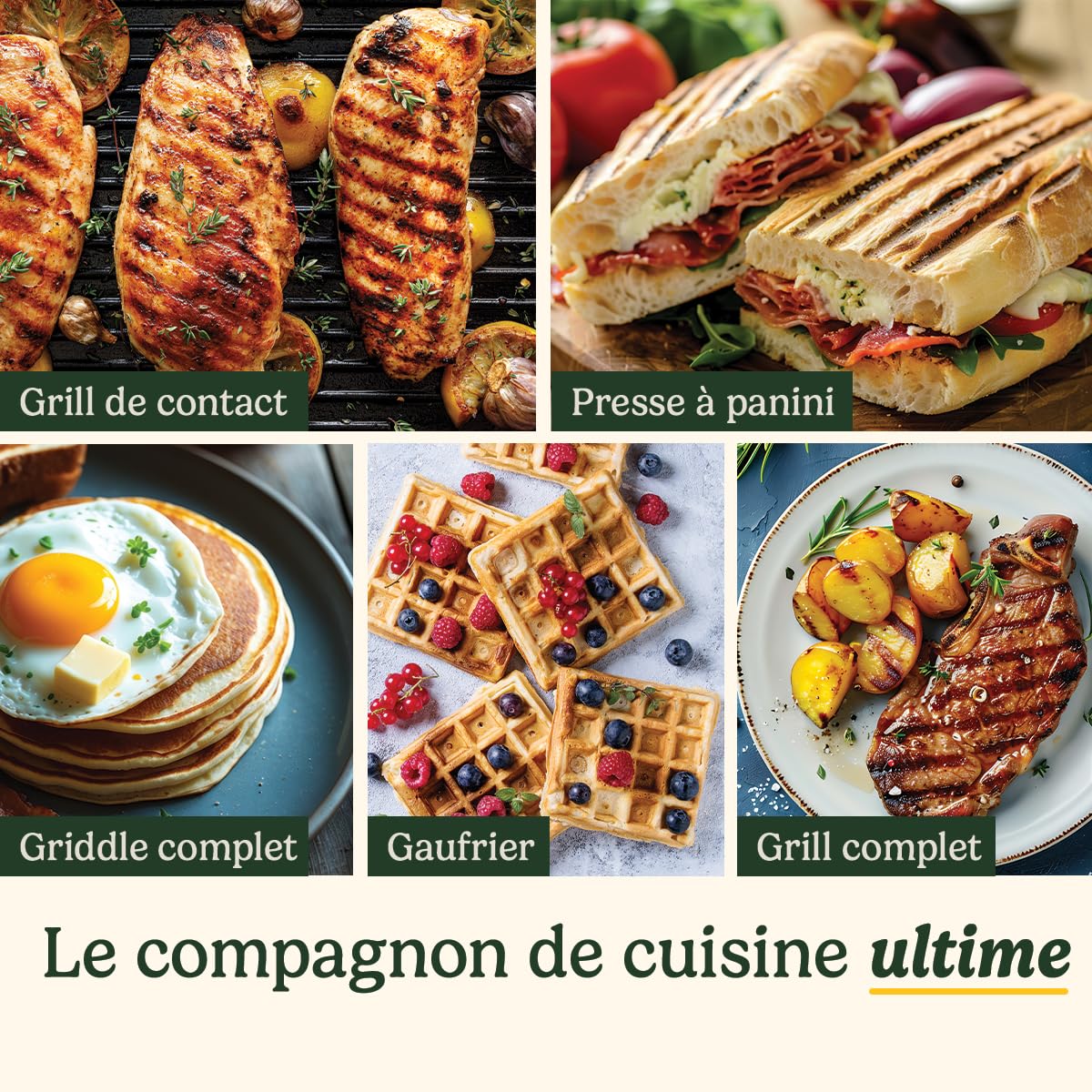 Cuisinart 6-en-1 Grill, Griddle & Gaufrier Grill de contact, Griddle, Plaques à gaufres | Plaques réversibles antiadhésives | Affichage numérique | SearBlast® | Charnière réglable