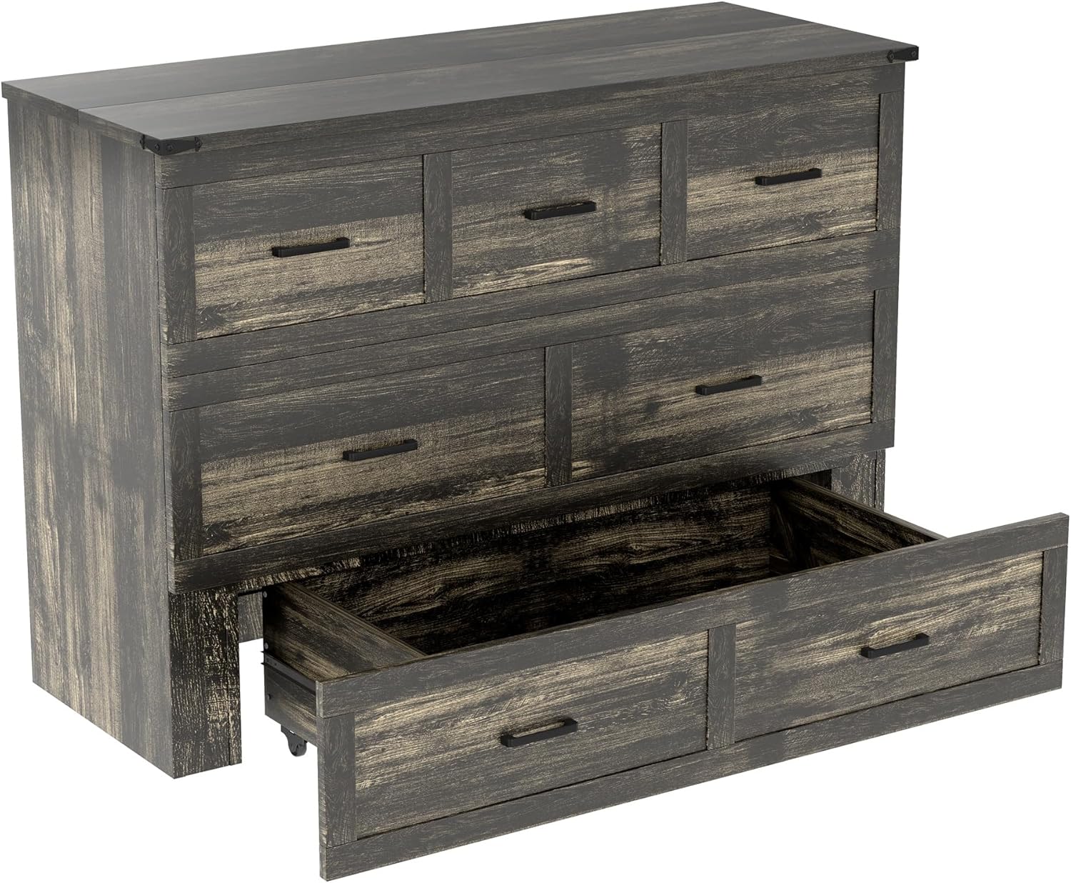 Harper & Bright Designs Queen Size Murphy Bed, Cabinet Bed with Charging Station, Multi-Functional Foldable Platform Bed with 1 Large Storage Drawer for Small Bedroom, Rustic Gray