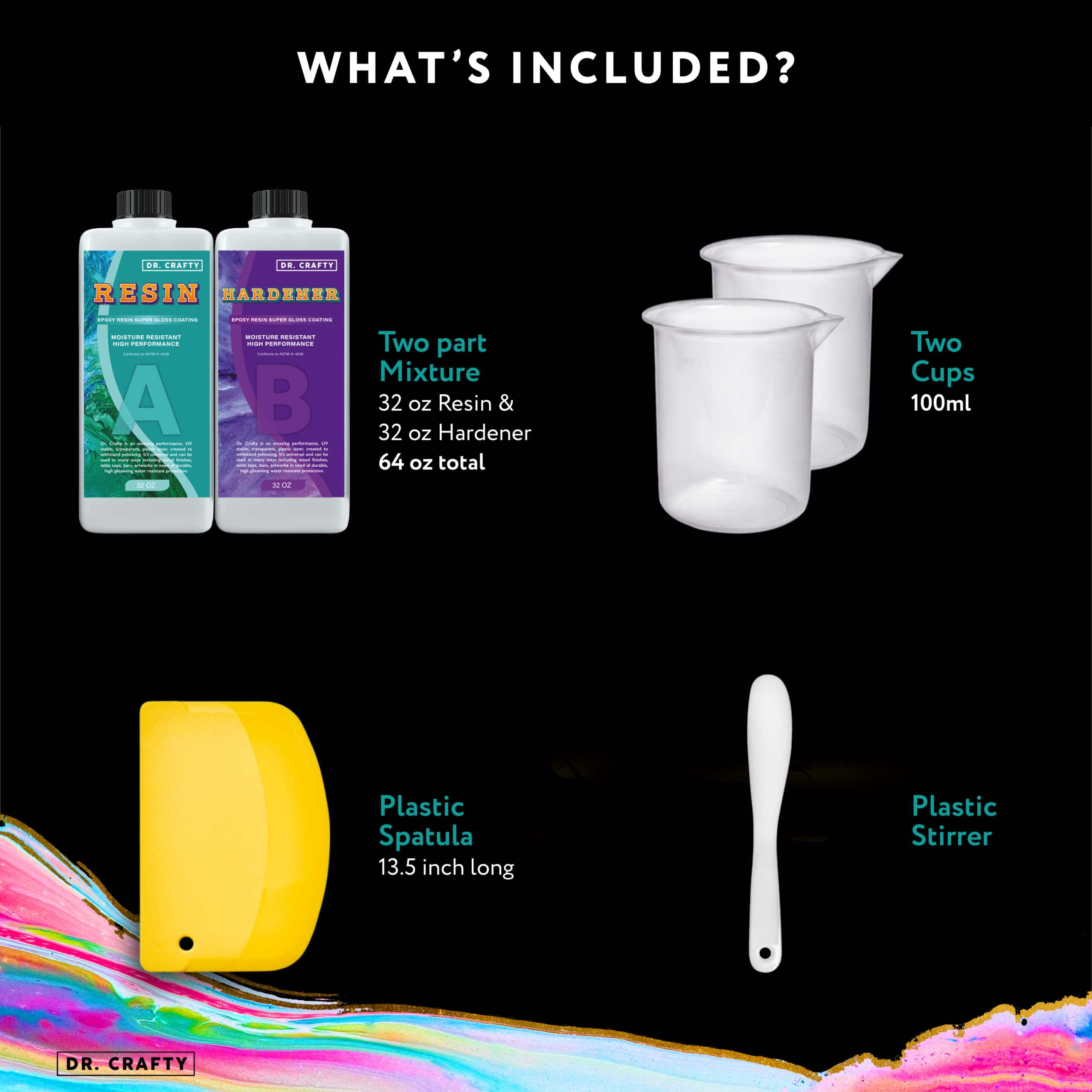 DR CRAFTY Clear Epoxy Resin 64oz Kit for Jewelry Making Crystal Clear Resin, Art Resin, Epoxy