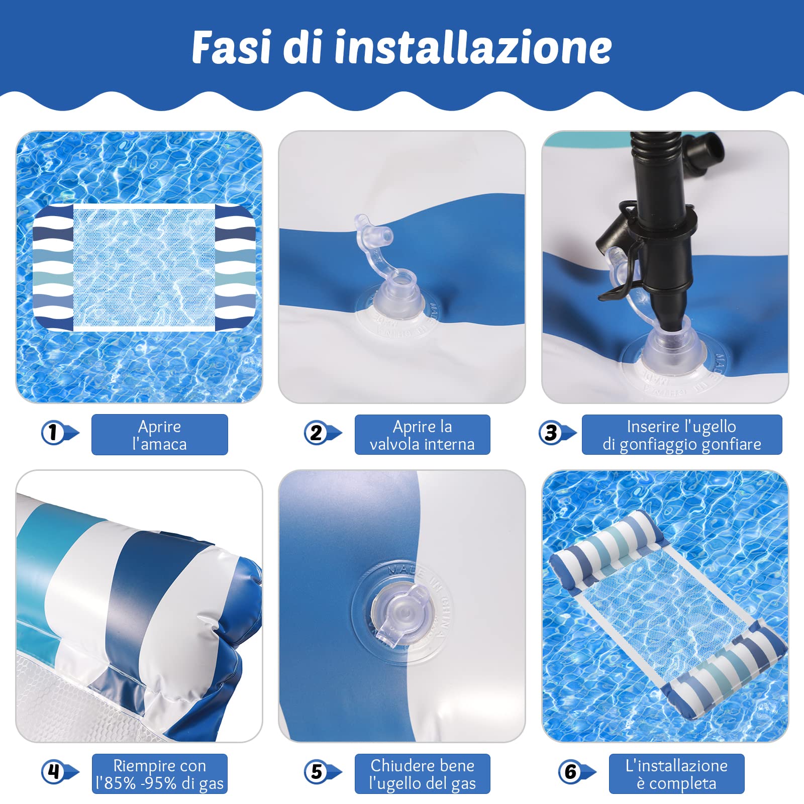 Gonfiabili per Piscina 2 pezzi, Amaca Galleggiante 4 in 1 Amaca Gonfiabile Mare con rete in poliestere,Materassino Gonfiabile Mare per piscina sulla spiaggia