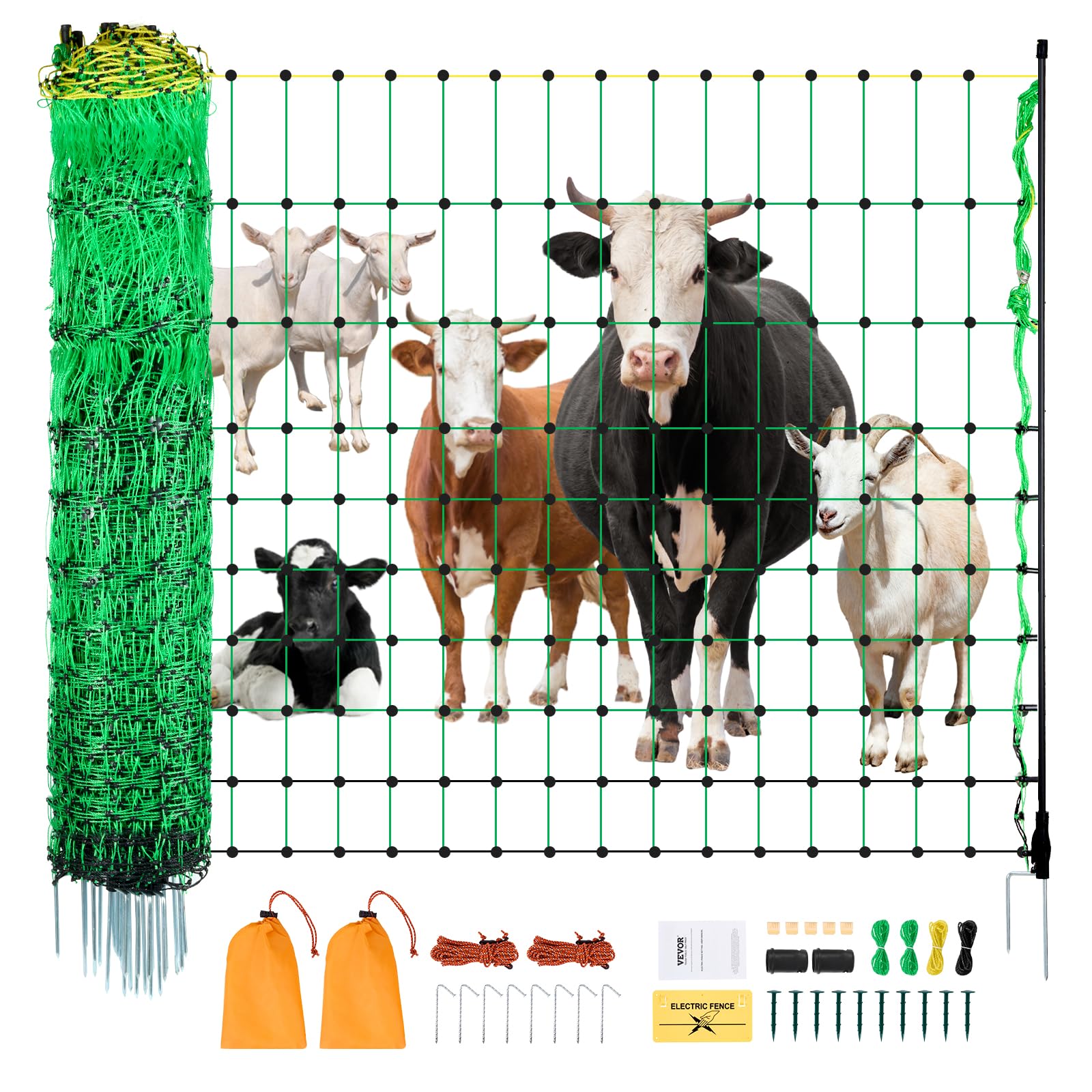 VEVOR Filet de Clôture Électrique, 1,​27 x 50 m, Filet à Mouton avec Poteaux et Piquets, Clôture Électrique Portable pour Bétails, Chèvres, Cerfs, Porcs, Chiens, Arrière-​cours, Jardins, Fermes, Ranchs