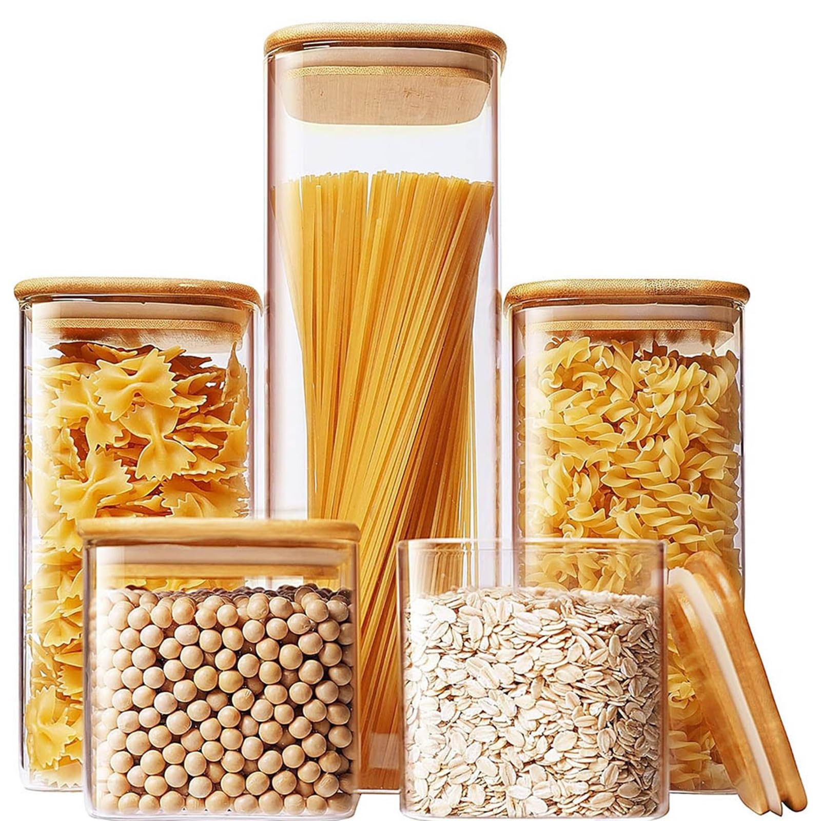 Frascos de almacenamiento vidrio cuadrados con tapa for granos café, fideos, contenedores alimentos, organizadores cocina, 1 Uds para Cocina(2000ml)