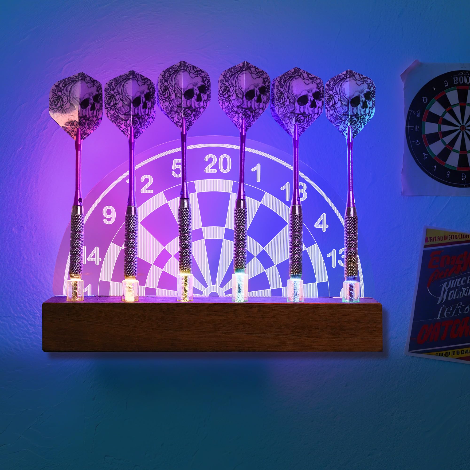 Leuchtender Dart Ständer, mehrfarbiger LED-Dart Halter für den Schreibtisch, Dartzubehör für Jungen, Männer, Gamer, Raumdekoration Geschenke