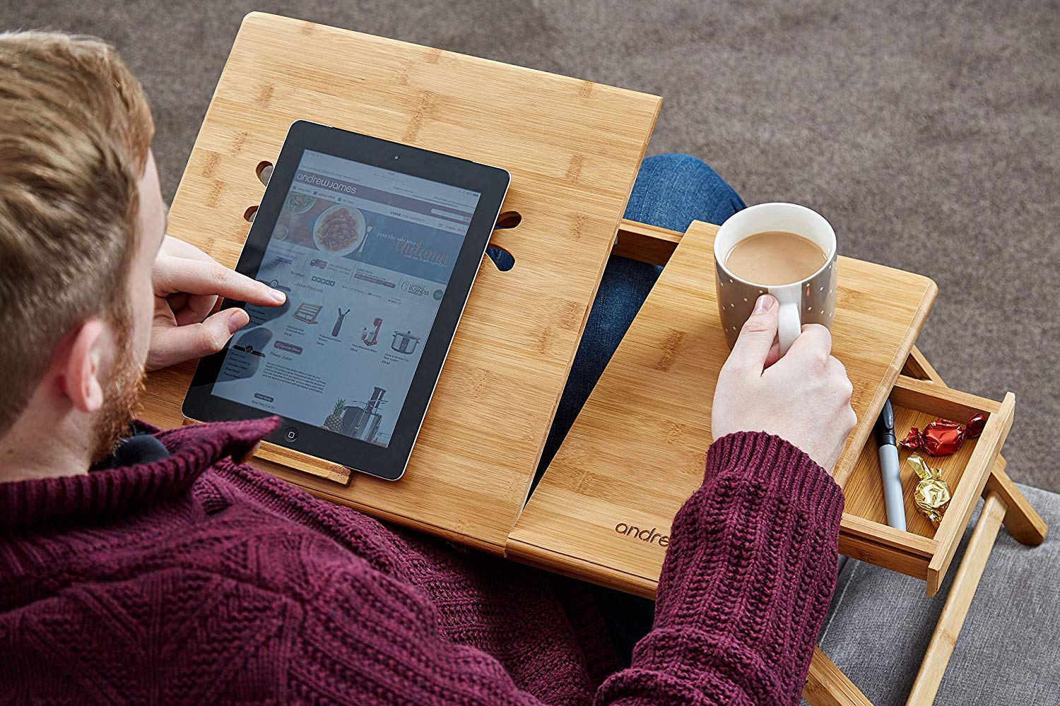 Buy Andrew James Bamboo Lap Tray With Legs Portable Laptop Stand Table With Drawer and